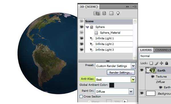 Photoshop cs4自带的3D工具制作逼真的地球