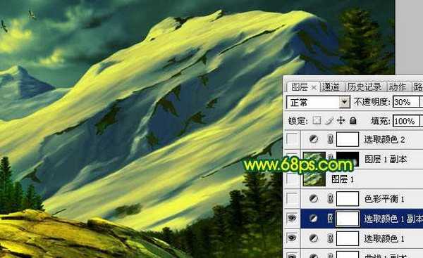 Photoshop 暮色下青黄色的风景图片