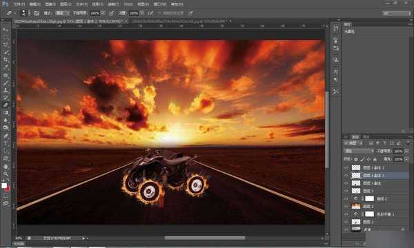 ps合成一辆超酷的火焰摩托车特效