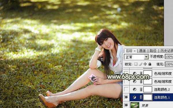 Photoshop将草地美女图片打造出唯美的阳光褐色