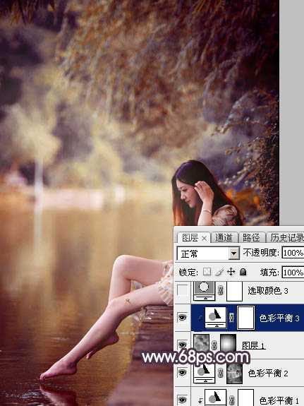 Photoshop为水景美女图片打造出高对比的暖色特效