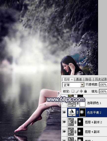 Photoshop为湖边人物图片加上唯美的中性暗蓝色效果教程